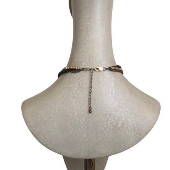 Retro Gold Bead Brown And Black Animal Print Drop Three Strand Necklace - Picture 8 of 11